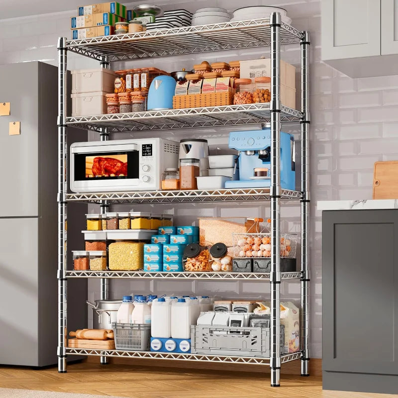 REIBII 5-Tier Metal Storage shelves, Wire Shelving Units 1200lbs