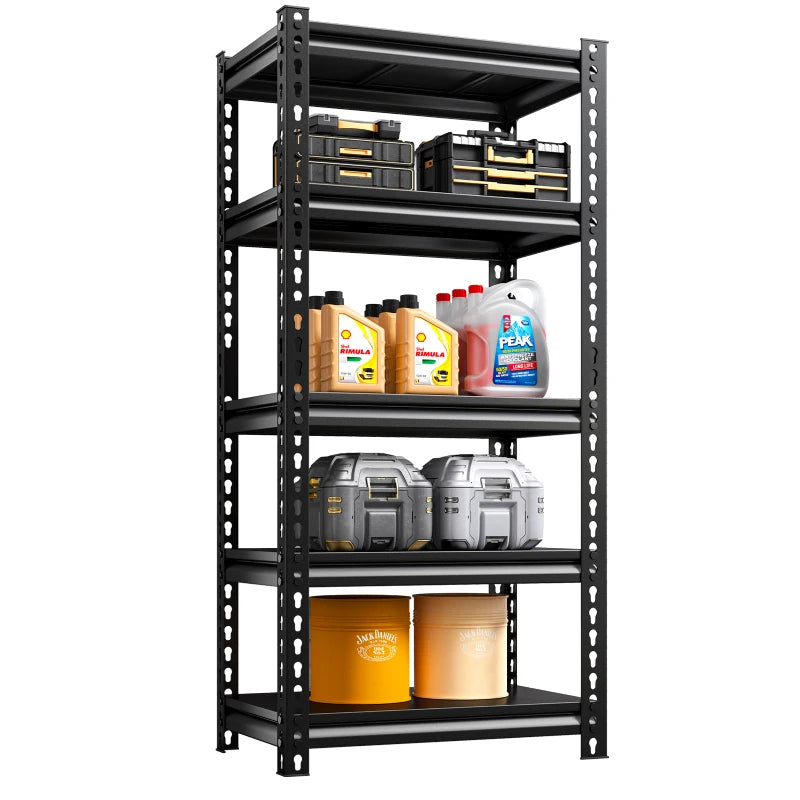 REIBII 60" Metal Shelving Units 1400 Lbs Heavy Duty Adjustable Utility Shelves, 60"H x 28"W x 12"D, Black