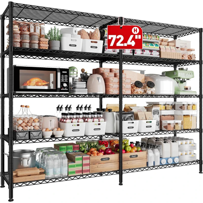 REIBII 61"W Wire Shelving Unit, 5 Tier Metal Shelving for Garage, Pantry and Kitchen 1500LBS