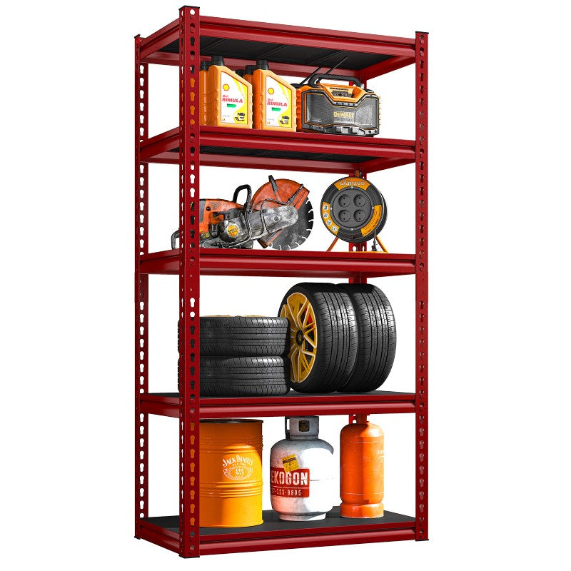 REIBII 72" All Metal Garage Shelving, 1700 Lbs Heavy Duty Adjustable Rack Storage Shelving Unit 72"H x 16.8"D x 31.8"W, Red black