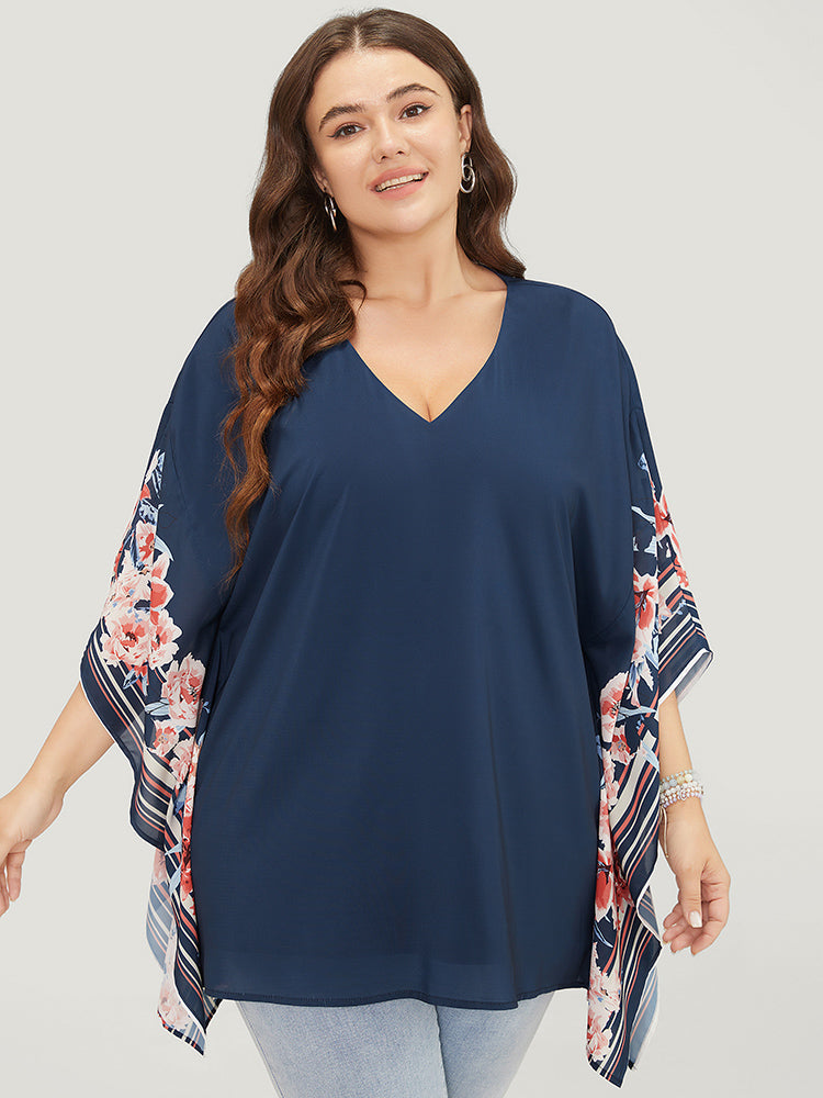 Floral Print Asymmetrical Dolman Sleeve Blouse