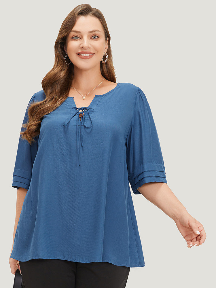 Plain Knot Neck Half Sleeve Layered Blouse