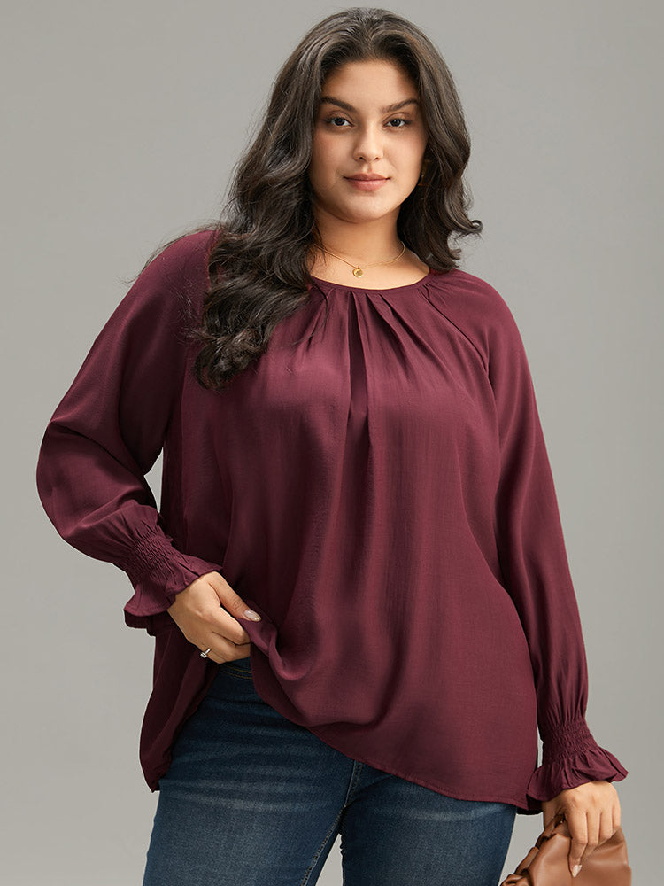 Supersoft Essentials Plain Plicated Detail Ruffle Trim Blouse