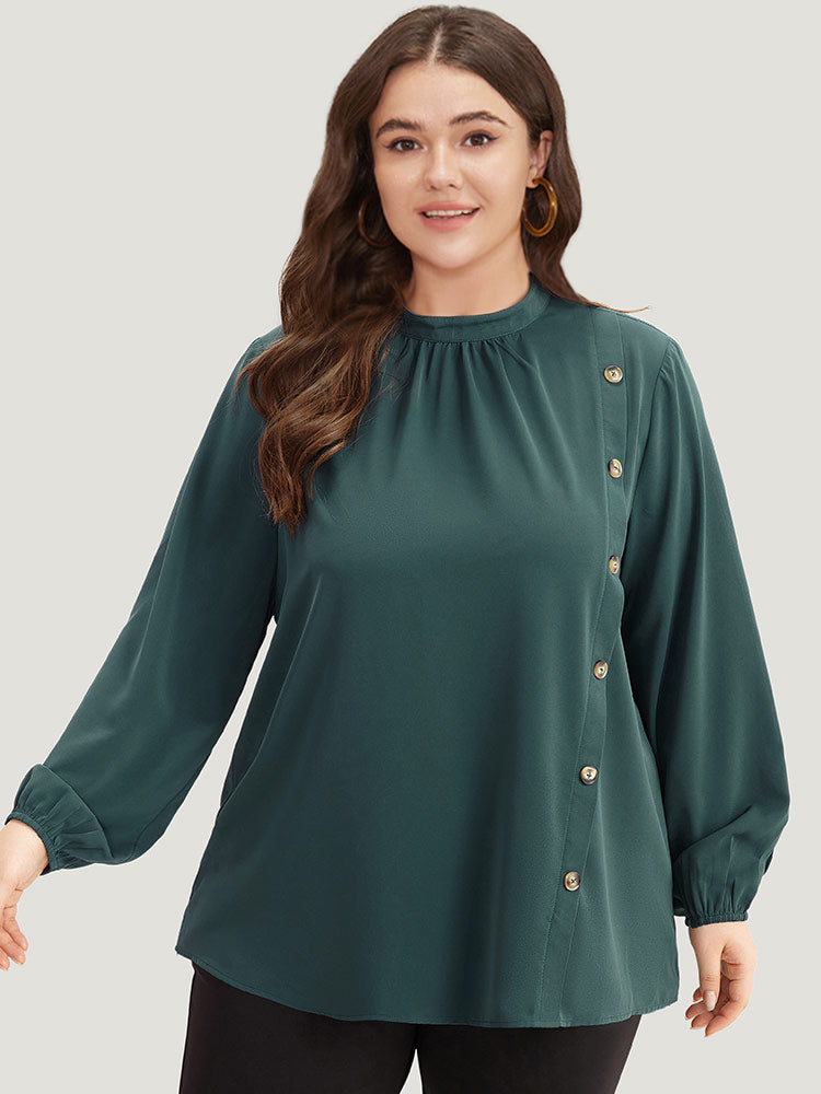 Anti-Wrinkle Asymmetrical Button Gathered Blouse