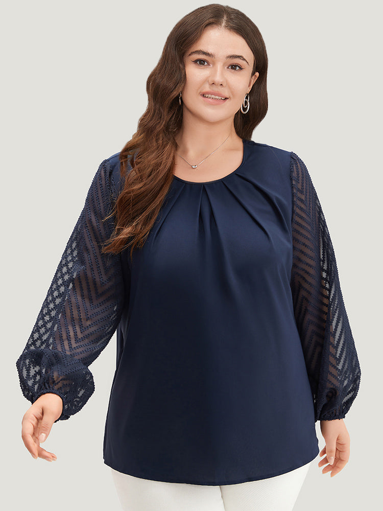 Anti-Wrinkle Patchwork Mesh Pleated Blouse