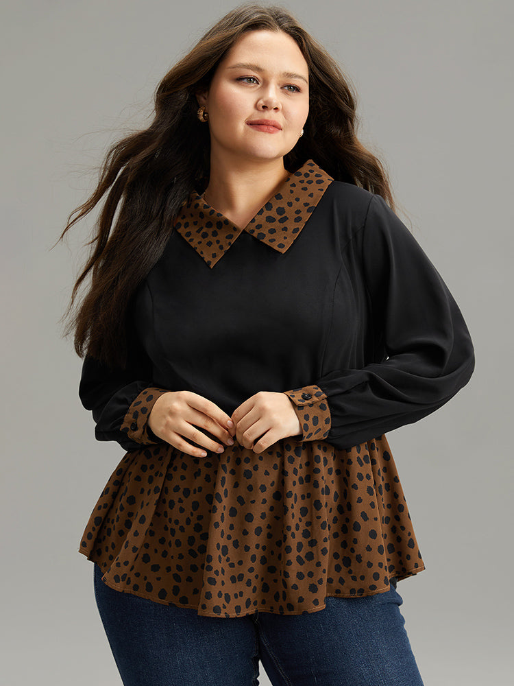 Leopard Patchwork Elastic Waist Blouse