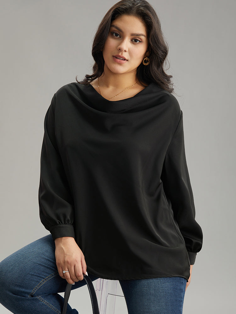 Static-Free Plain Cowl Neck Blouse