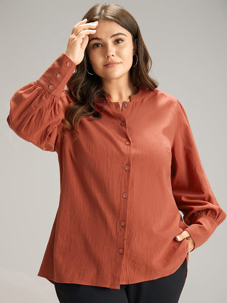 Plain Gathered Button Up Blouse