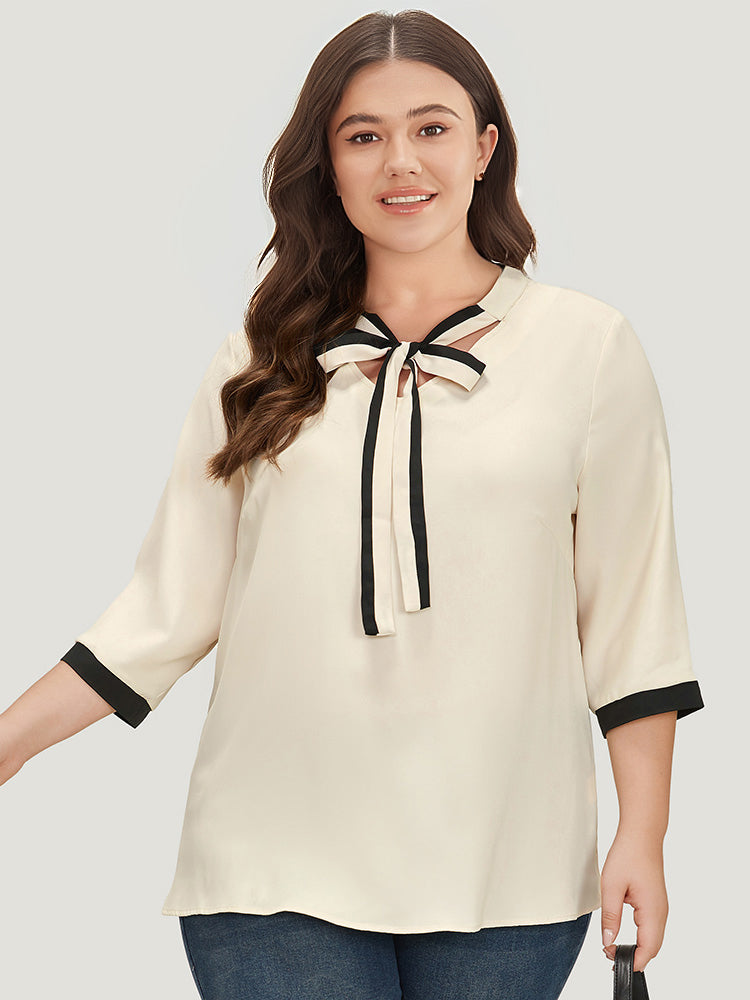 Contrast Trim Knot Neck Blouse