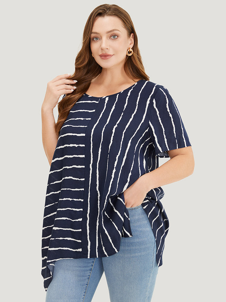 Striped Patchwork Hanky Hem Blouse