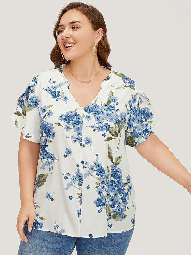 Floral Frill Trim Petal Sleeve Blouse