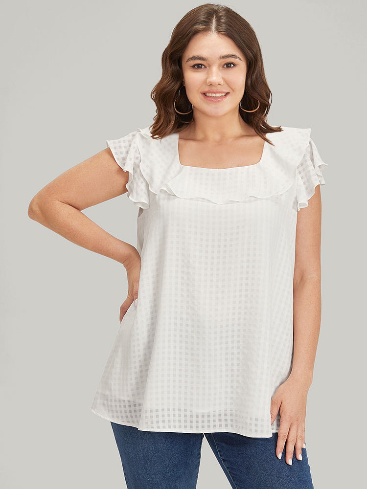 Gingham Flutter Cap Sleeve Tiered Blouse