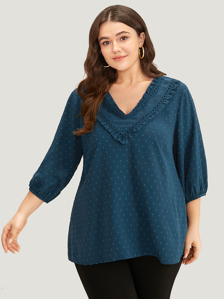 Polka Dot Frill Trim Lantern Sleeve Blouse