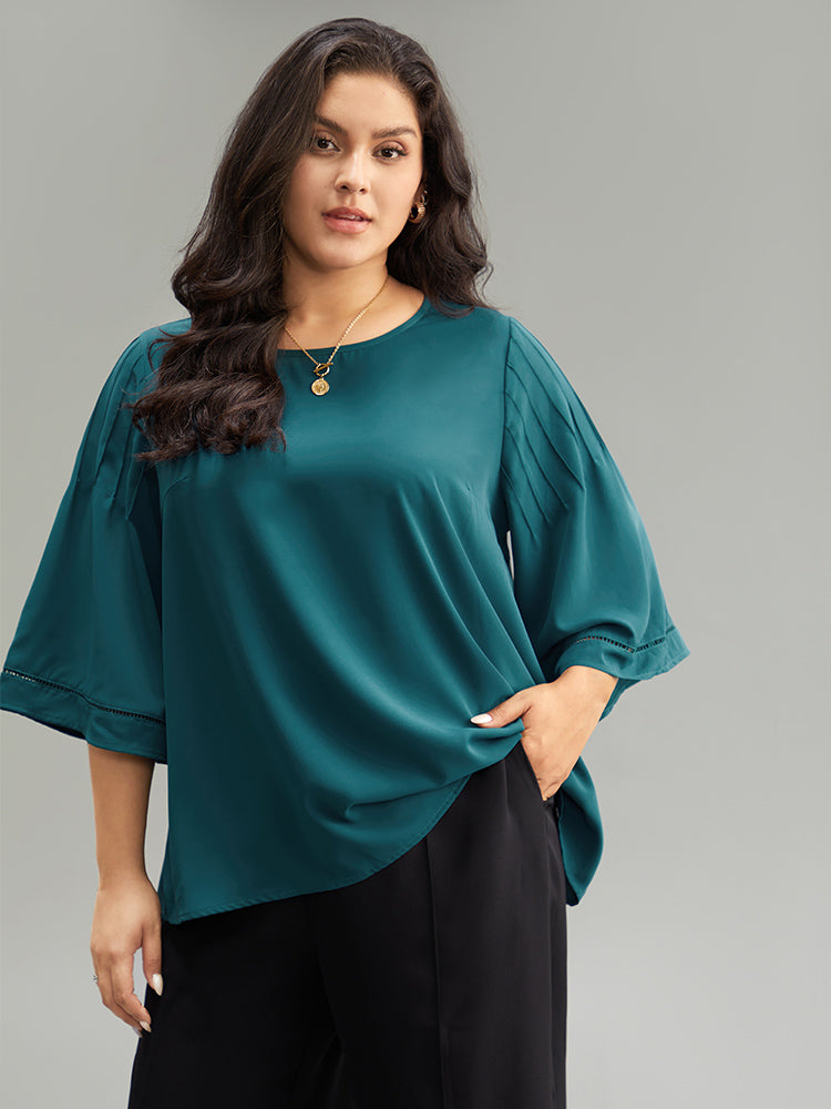 Anti-Wrinkle Pleated Detail Flounce Sleeve Blouse