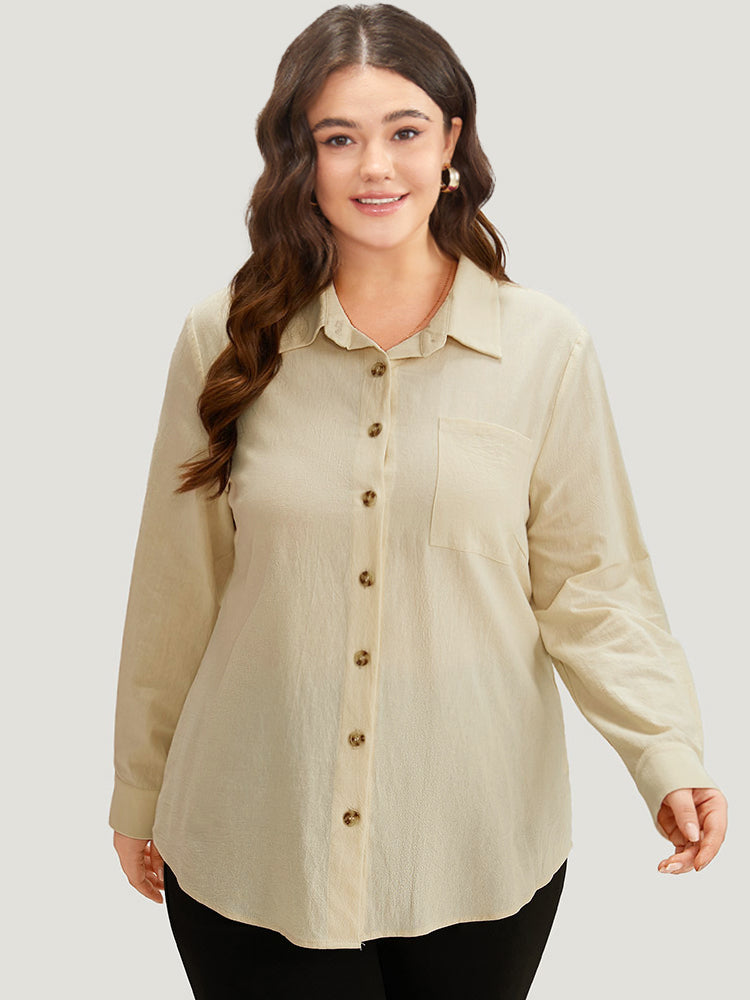 Plain Button Through Curved Hem Blouse