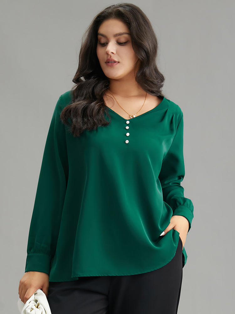 Static-Free Button Detail Pleated Blouse