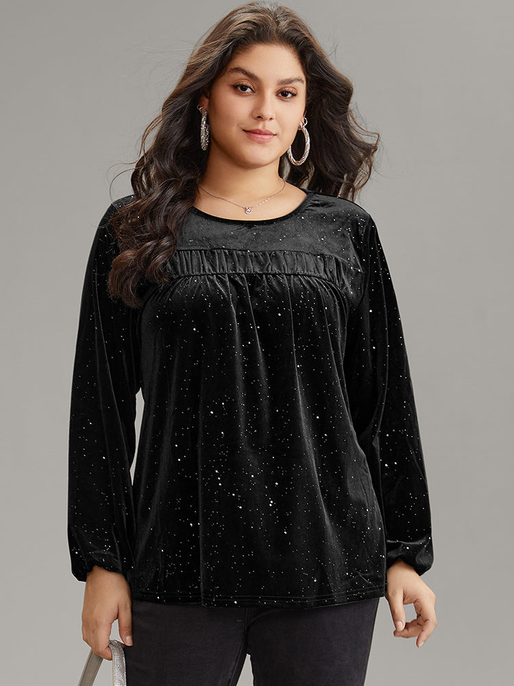 Velvet Seam Detail Pleated Blouse