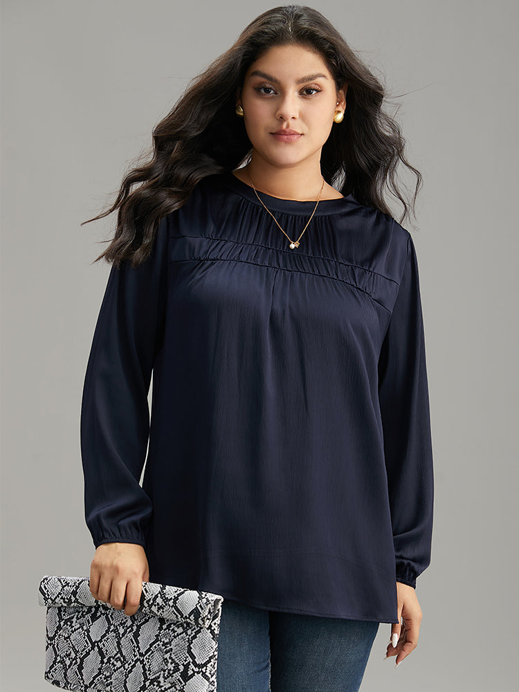 Static-Free Plain Gathered Blouse