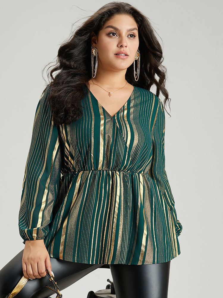 Glitter Striped Surplice Neck Blouse