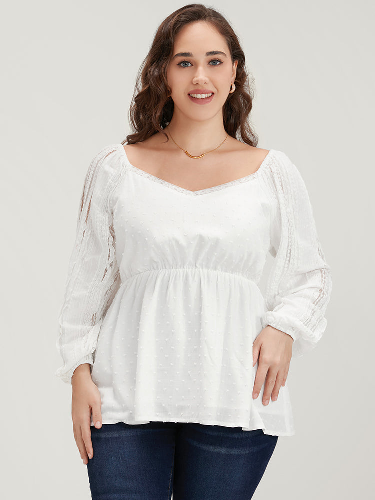 Solid Lace Patchwork Lantern Sleeve Blouse