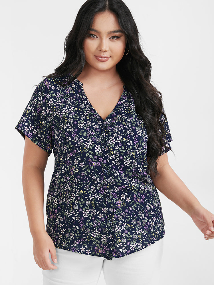 Ditsy Floral V Neck Button Blouse