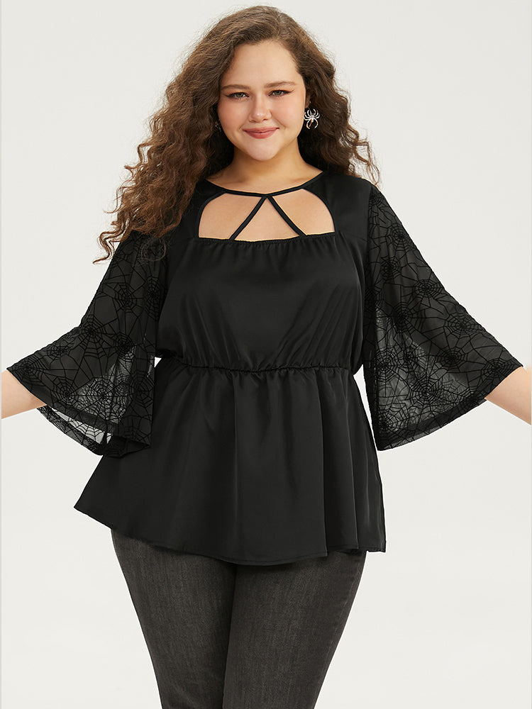 Halloween Cut Out Elastic Waist Guipure Lace Blouse