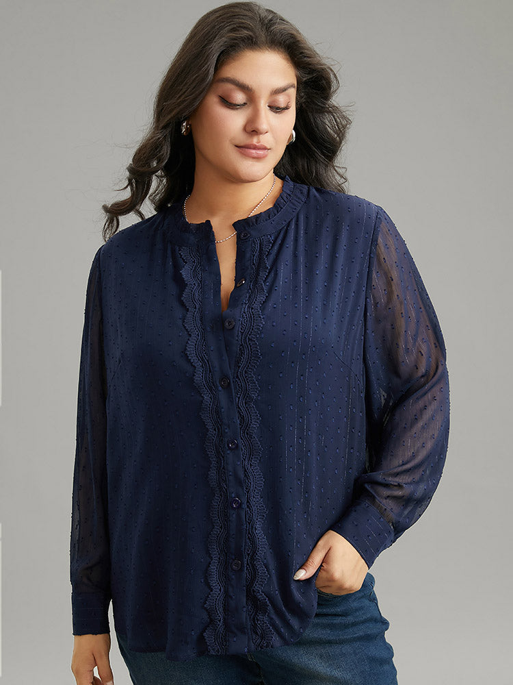 Guipure Lace Mesh Button Through Blouse