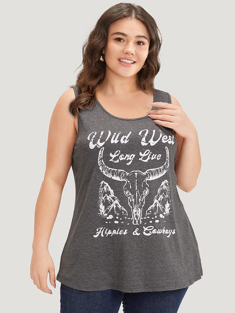 Western Country Graphic Crew Neck Tank Top