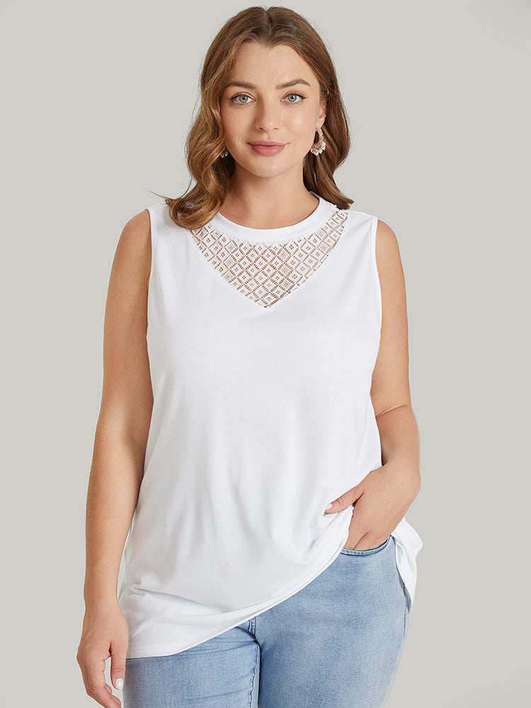 Solid Sleeveless Lace Insert Tank Top