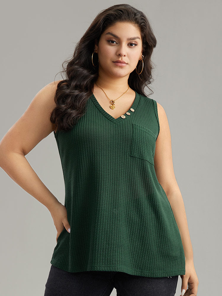 Waffle Knit V Neck Button Detail Cami Top