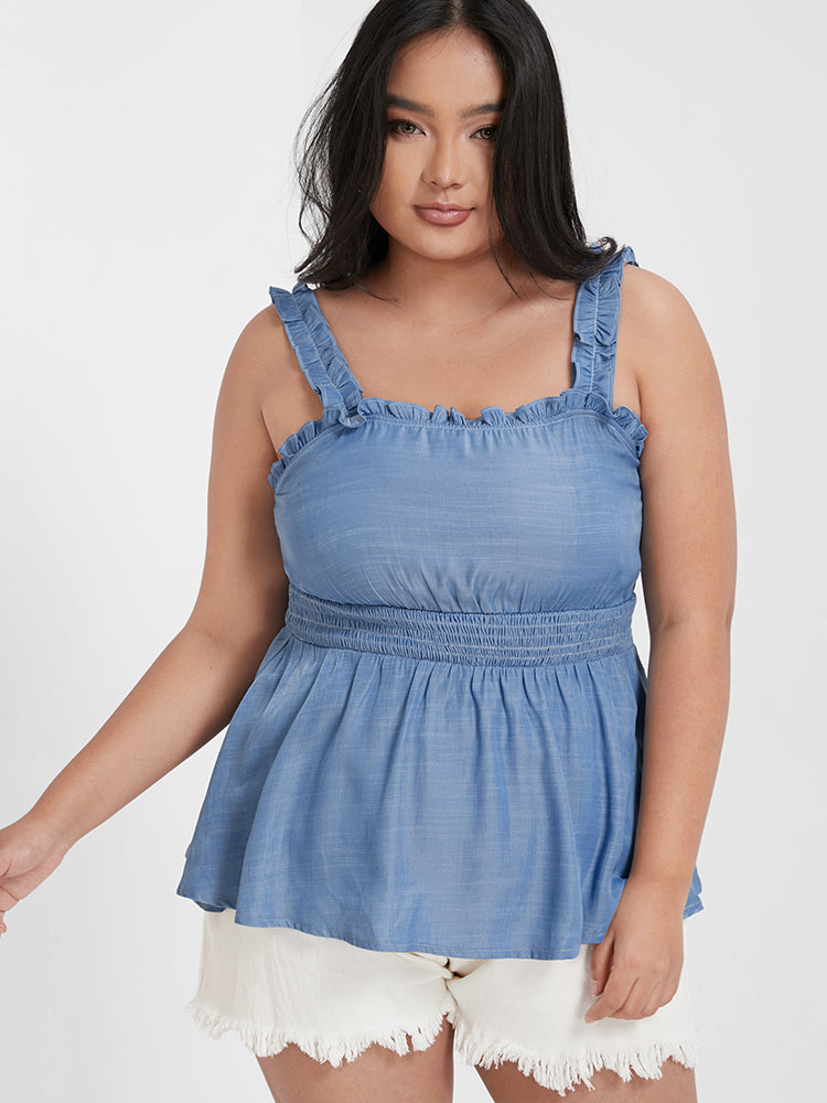 Plain Ruffles Gathered Babydoll Tank Top