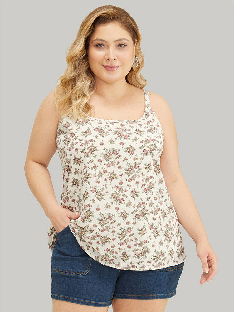 Ditsy Floral Adjustable Straps Scoop Neck Cami Top