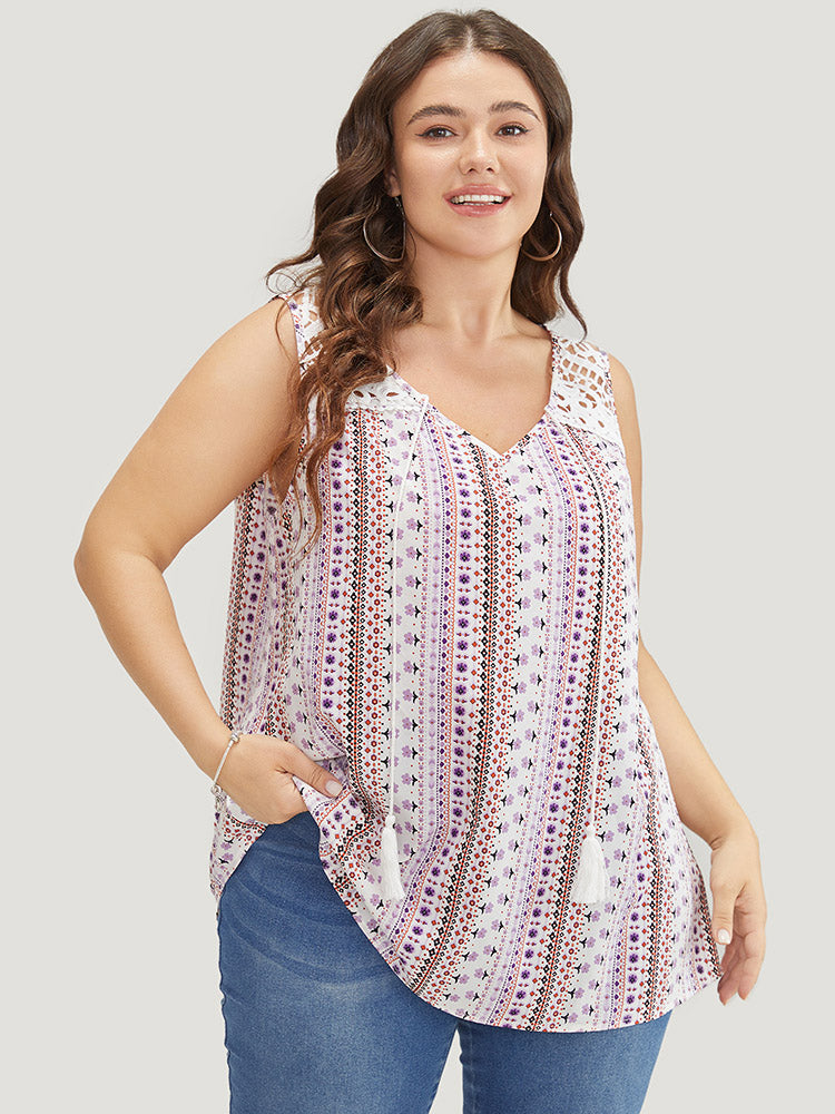 Bandana Print Tassels Lace Tank Top