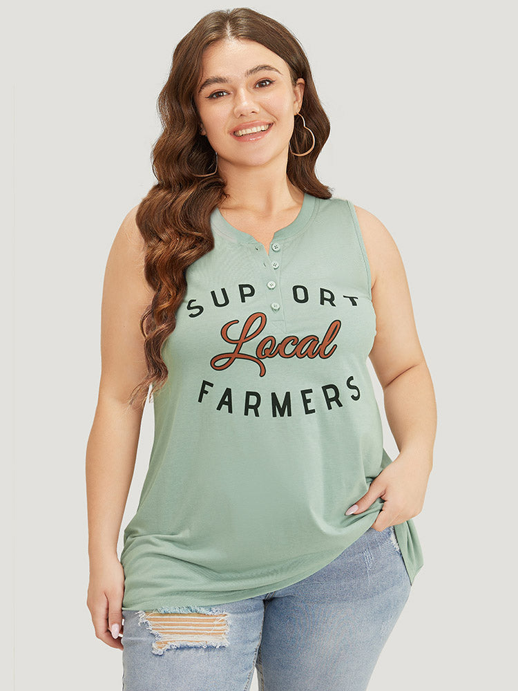 Letter Print Button Up Graphic Sleeveless Tank Top