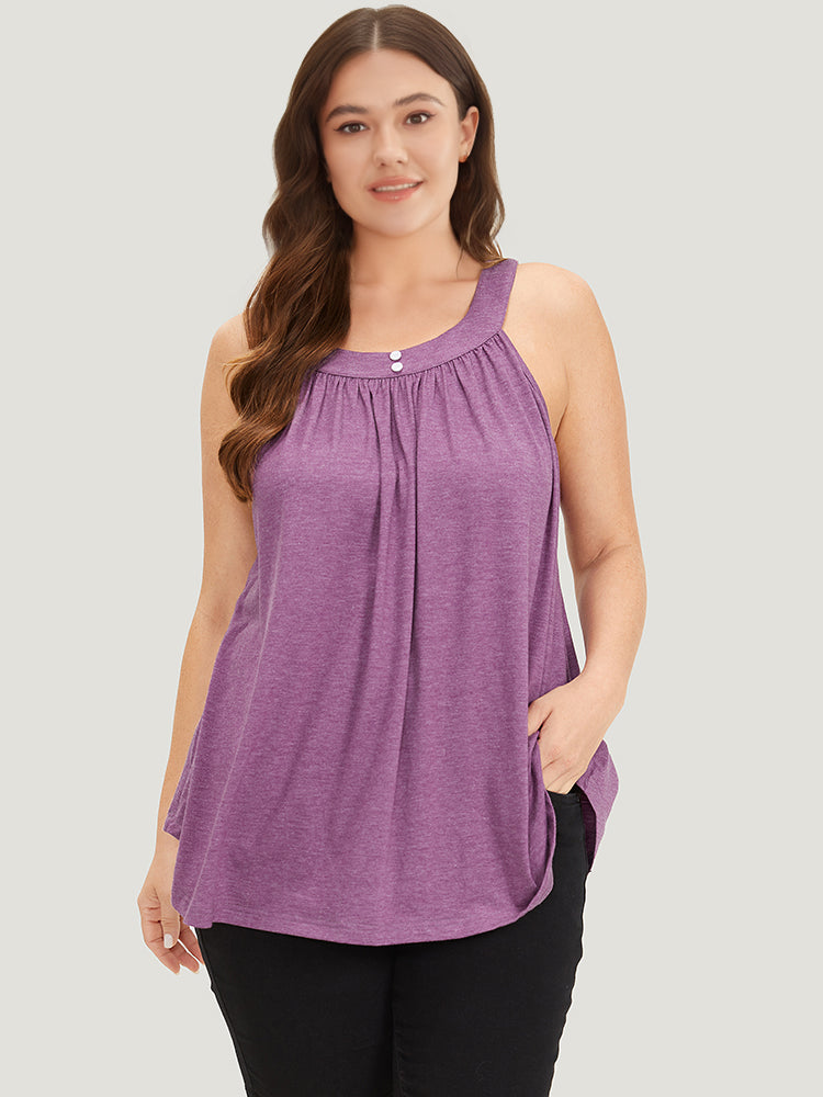 Halter Gathered Button Detail Arc Hem Cami Top