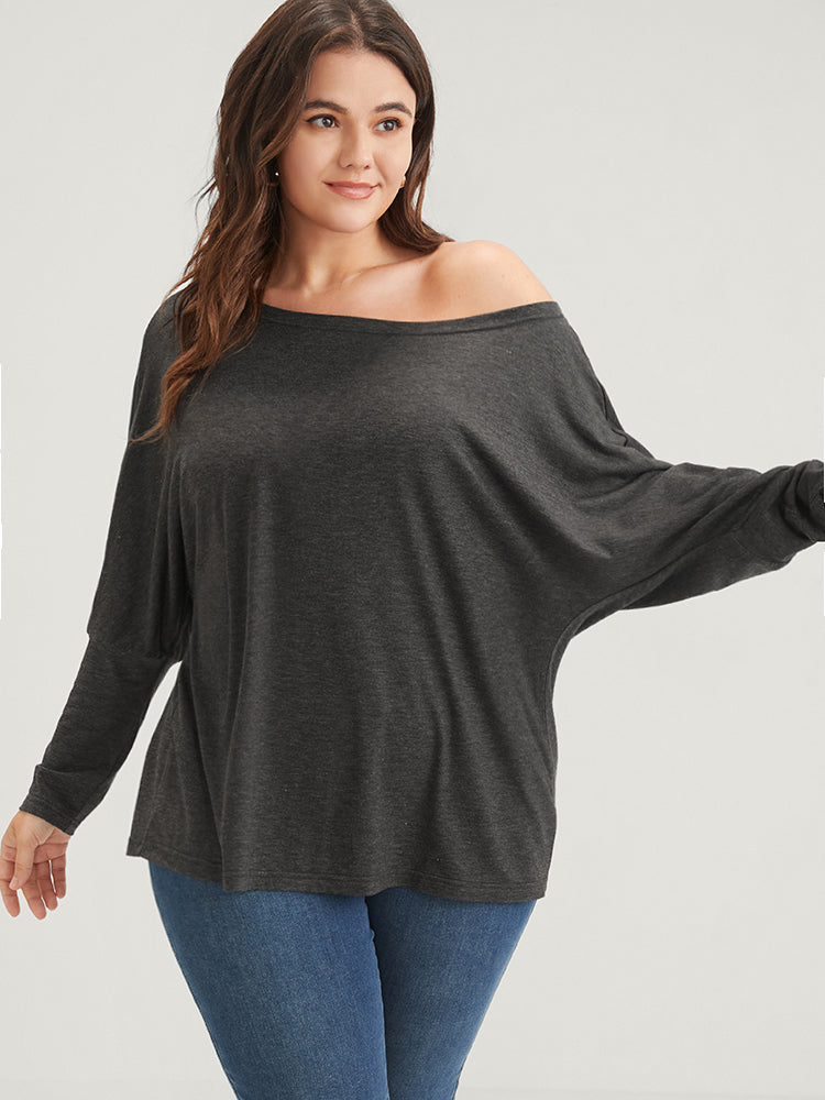 Solid Dolman Sleeve One Shoulder Long Tee