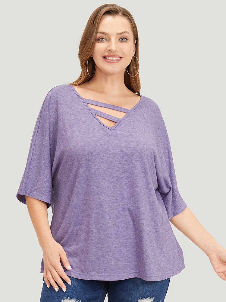 Solid Heather Keyhole Neck Dolman Sleeve T-shirt