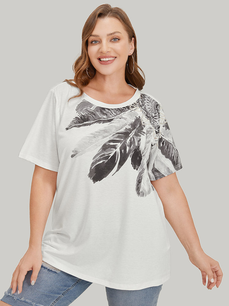 Feather & Dream Catcher Print Crew Neck T-shirt