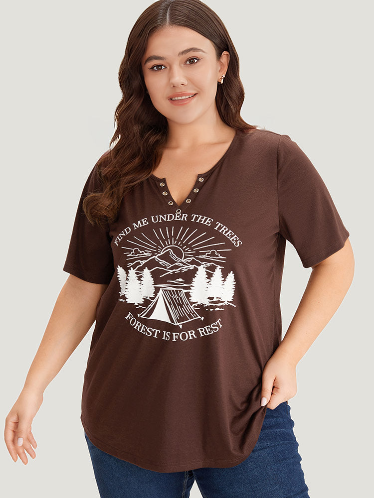 Landscape Print Notched T-shirt