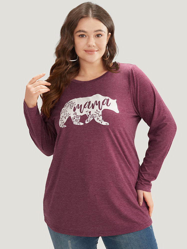 Animal & Letter Print Round Neck T-shirt