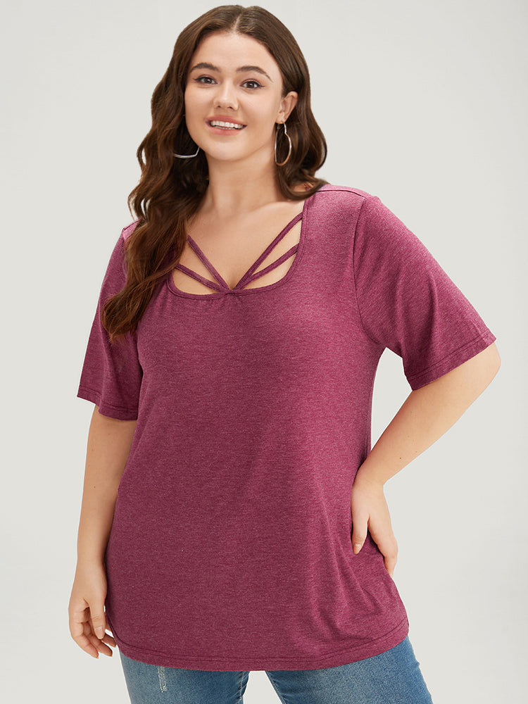 Plain Heather Crisscross Square Neck T-shirt