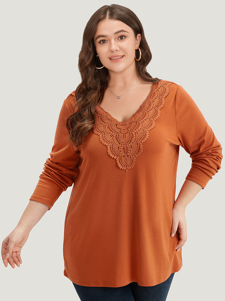 Lace Panel V Neck T-shirt