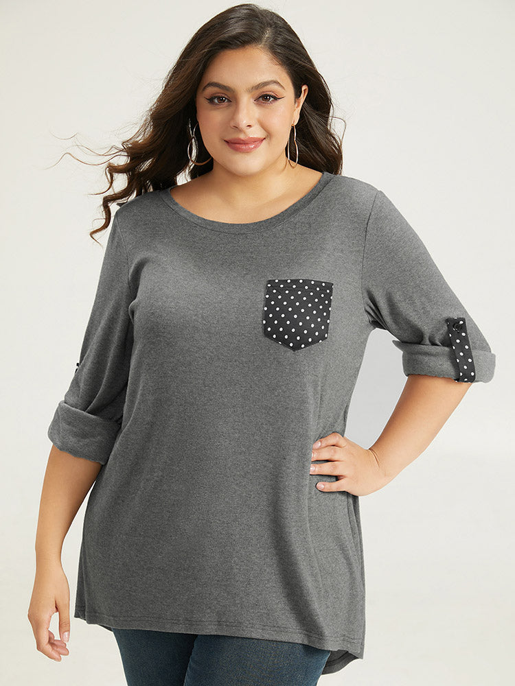 Polka Dot Patched Pocket Tab Sleeve T-shirt