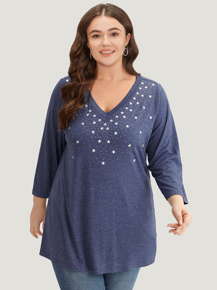 Star Print V Neck T-shirt