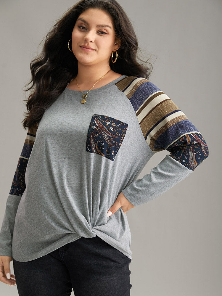 Paisley Striped Patchwork Twist Front T-shirt