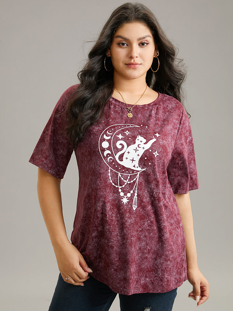 Horoscope Print Vintage Crew Neck T-shirt