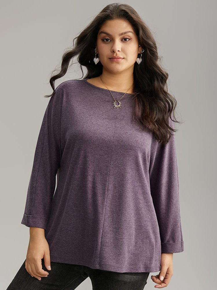 Solid Heather Round Neck Roll Dolman Sleeve T-shirt