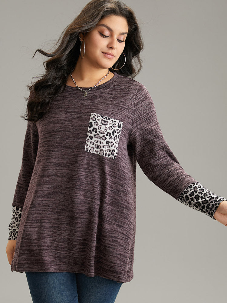 Leopard Patchwork Heather Patched Pocket T-shirt