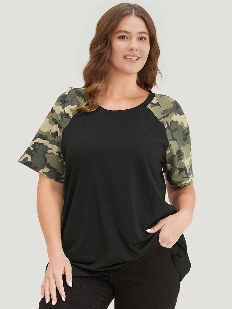 Camo Raglan Sleeve Round Neck T-shirt