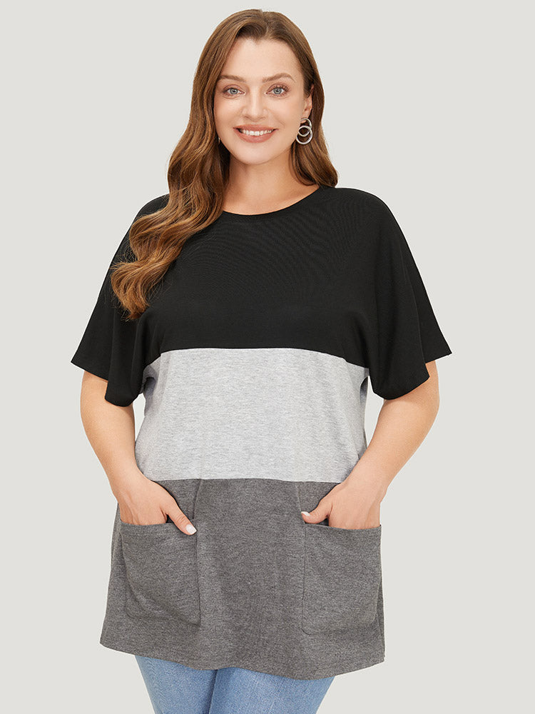 Color Block Contrast Heather Pocket Front T-shirt